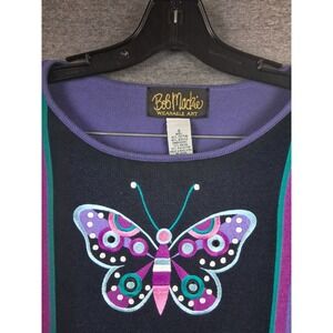 Bob Mackie Womens Sweater Small Purple Embroidered Butterfly Art To Wear